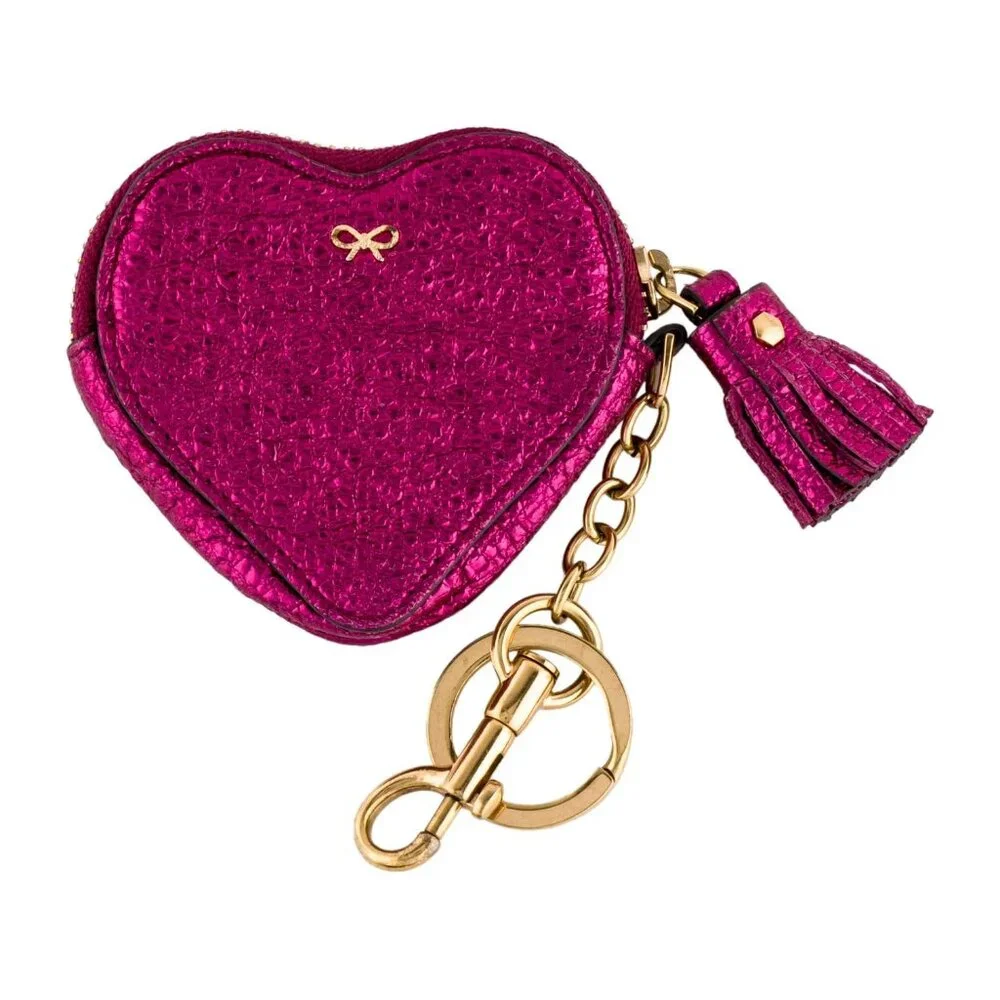 Anya Hindmarch Heart Coin Purse Bag Charm Magenta Leather